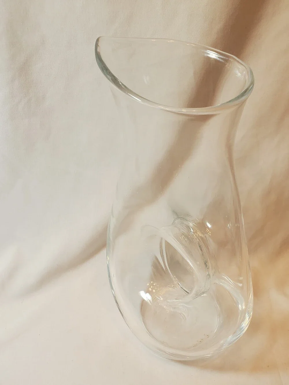 Wine Decanter Clear Glass Pitcher With Donut Hole Cutout Vintage Vase MCM Retro